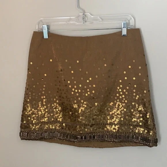 Jennifer Lopez Embellished Tan Mini Skirt Size 6 - Picture 8 of 9